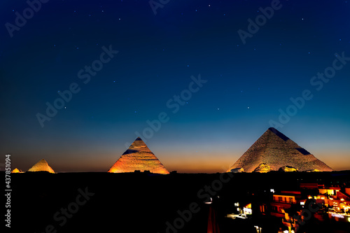 The Giza Pyramids lit up at Night