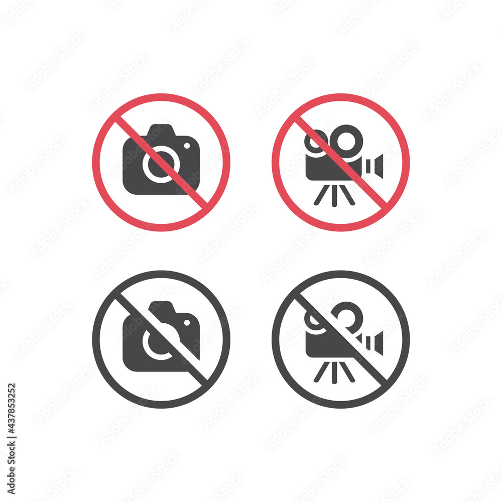 No camera and no video red prohibition sign. No photographing or filming icon. No camera and no video red prohibition sign. No photographing or filming icon.