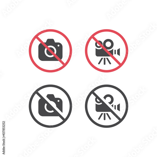 No camera and no video red prohibition sign. No photographing or filming icon.