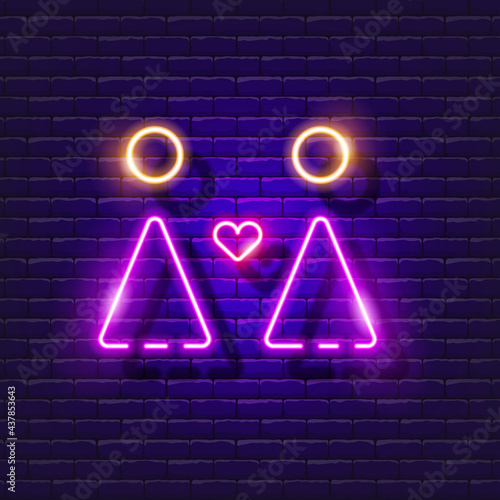 Lesbian love neon icon. LGBT neon signs. Gay Pride concept. Vector illustration for design. Gay Pride glowing logo, light banner element, advertising, postcard.