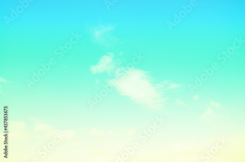 Fototapeta Naklejka Na Ścianę i Meble -  Simple and beautiful emerald green sky and fluffy clouds background