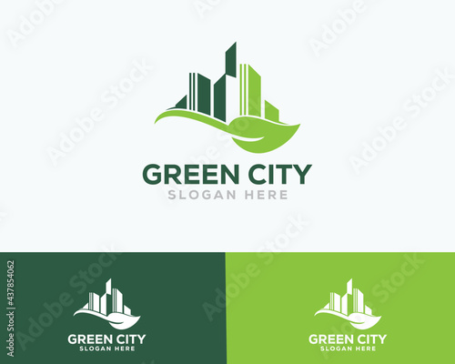 green city logo nature leave illustration design
