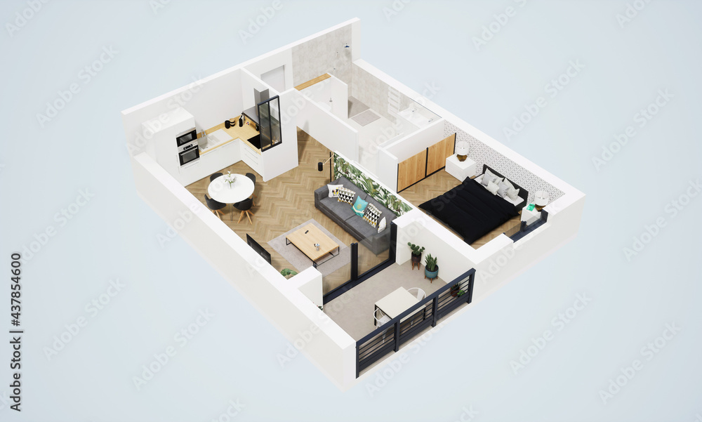 studio / appartement vue en plan 3d 03 studio / appartement vue en plan 3d 03