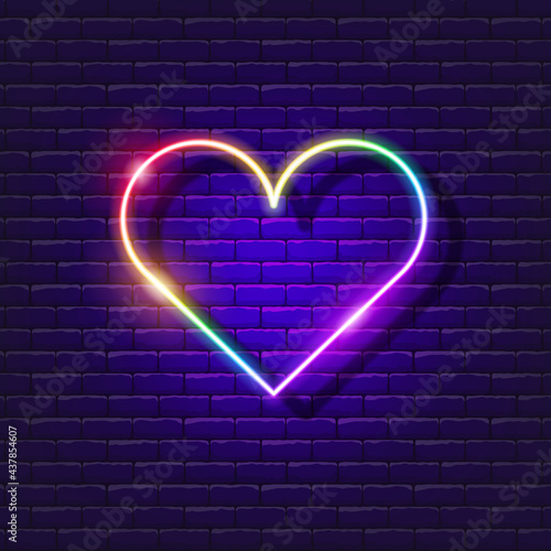 Hearts in gay pride colors neon icon. LGBT neon signs. Gay Pride concept. Vector illustration for design. Love glowing logo, light banner element, advertising, postcard.