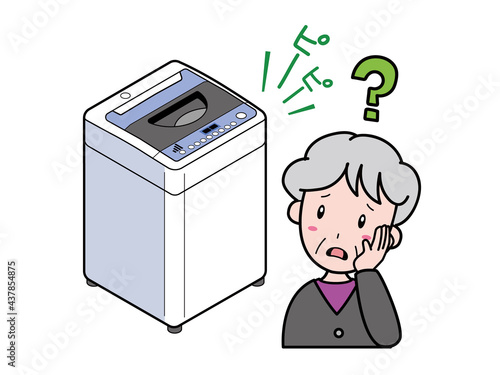 エラーで止まる洗濯機に困っているおばあさん