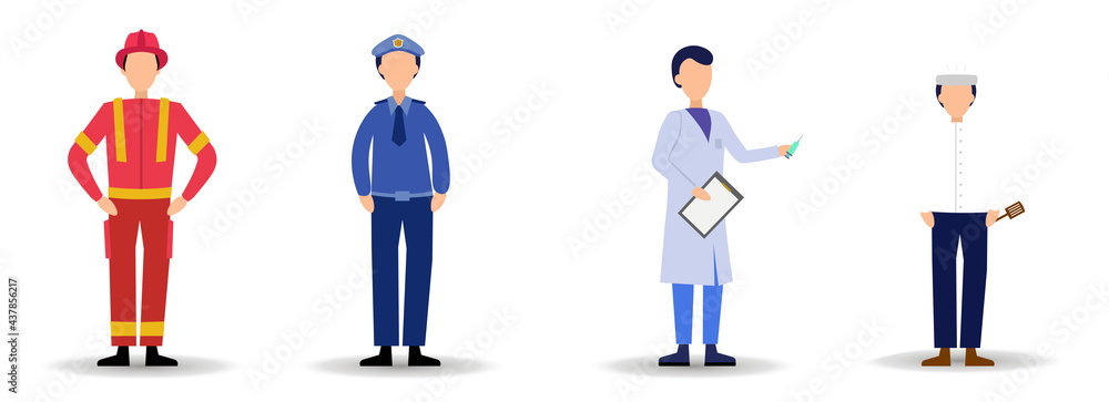 policeman, doctor, cook, fireman vector clip art set. policeman, doctor ...