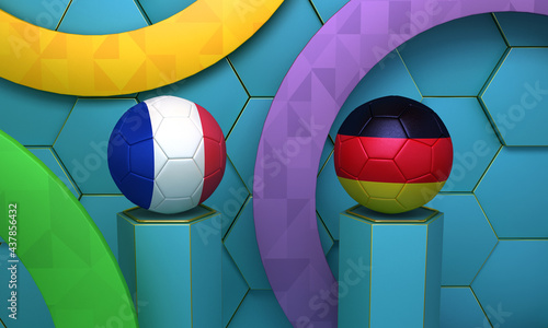 Soccer football Match - Leather balls in national colors on a soccer. 3D Rendering 3d render illustration