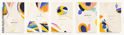Artistic hand drawn trendy background templates. Creative template for design.