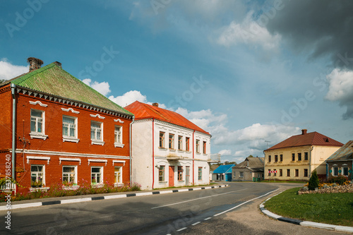 Opsa, Braslav District, Vitebsk Region, Belarus. View Of Old Houses On Sovetskaya Street In Agro-town of Opsa photo