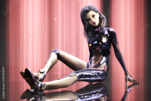 Artistic 3D illustration of a science-fiction female