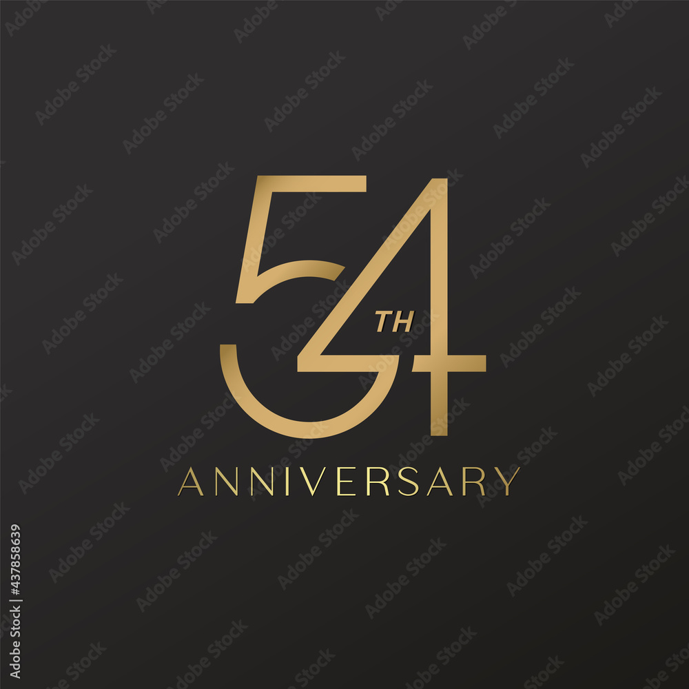54th anniversary celebration logotype with elegant number shiny gold ...
