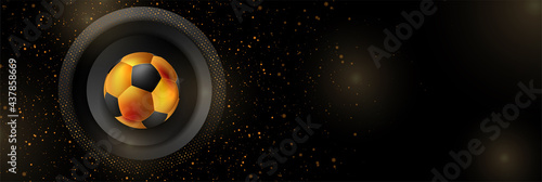 Luxury sport background with golden dots and soccer ball. Vector banner