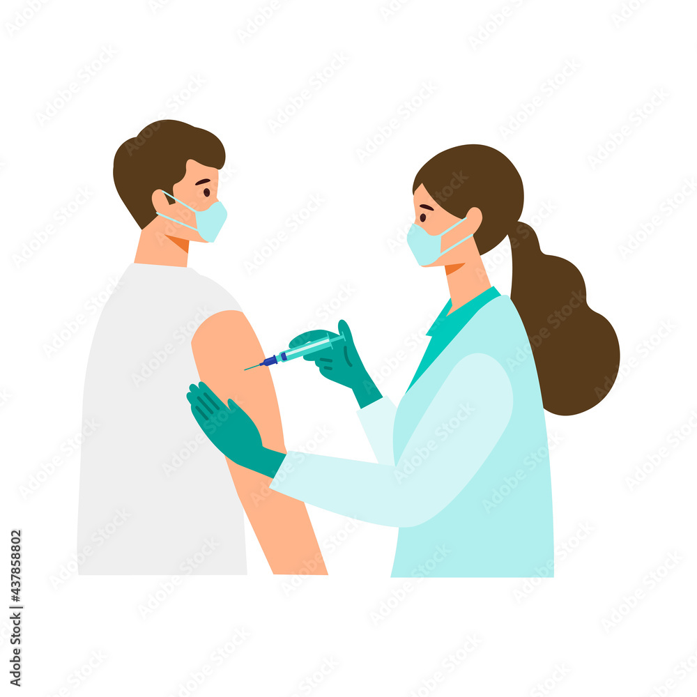 Concept for coronavirus vaccination. Doctor makes an injection of flu vaccine to man. Concept for coronavirus vaccination. Doctor makes an injection of flu vaccine to man.