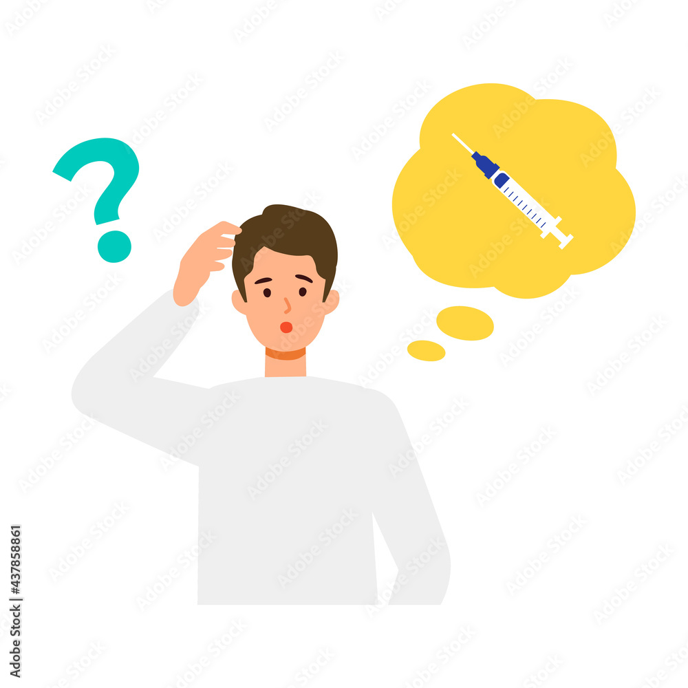 Man is thinking about vaccination. Concept for coronavirus vaccination. Man is thinking about vaccination. Concept for coronavirus vaccination.