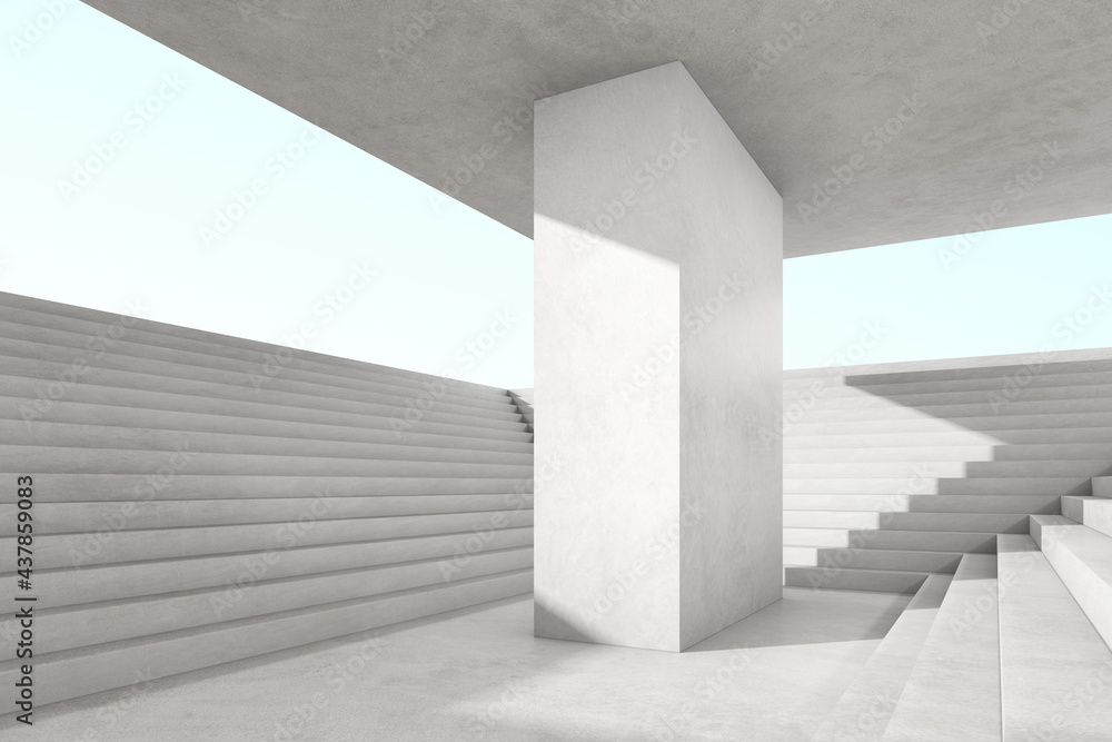 Abstract 3d rendering of empty concrete space with light and shadow on the stair structure, Futuristic architecture. Abstract 3d rendering of empty concrete space with light and shadow on the stair structure, Futuristic architecture.