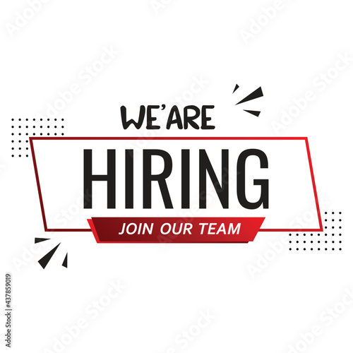 We are Hiring vector design with red and black text effect on white background. Business recruiting concept with red and black color. join us vector illustration for the hiring concept.
