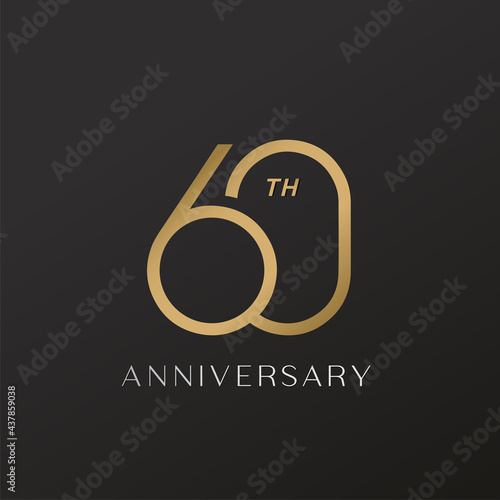 60th anniversary celebration logotype with elegant number shiny gold design