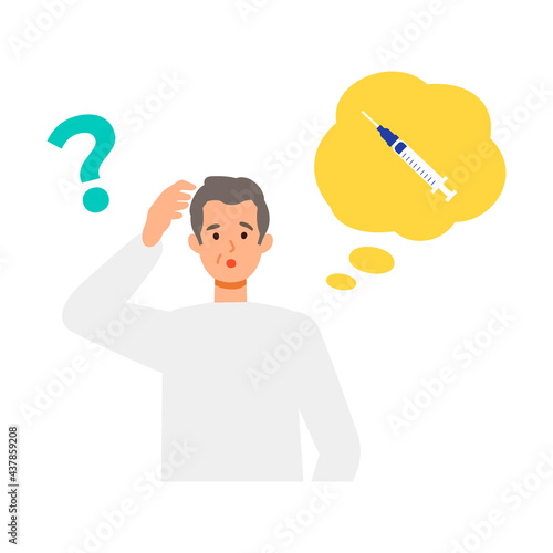 Elderly man is thinking about vaccination. Concept for coronavirus vaccination.