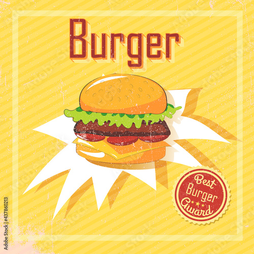 WOW. Vector vintage burger drawing.