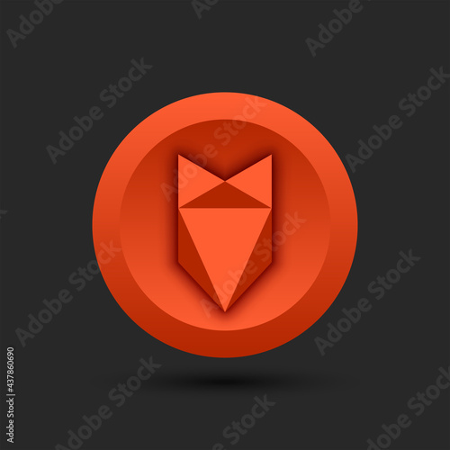 Fox head logo low poly style for cryptocurrency on a round orange gradient background 3d geometric shape.