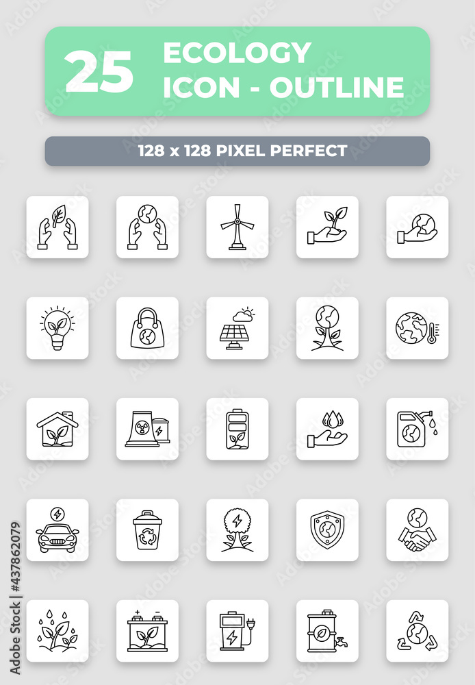 Ecology Environment Outline Style Icon Collection Set Ecology Environment Outline Style Icon Collection Set