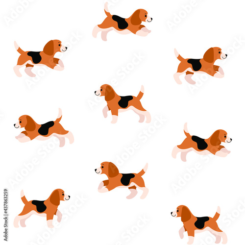 Cartoon happy beagle - simple trendy pattern with dogs. Flat vector illustration for prints, clothing, packaging and postcards. 