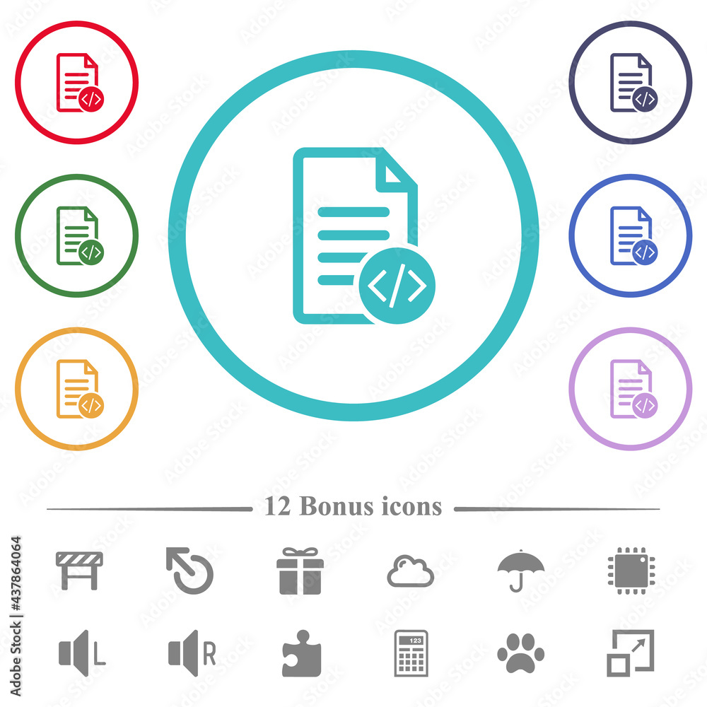 Source code document flat color icons in circle shape outlines Source code document flat color icons in circle shape outlines