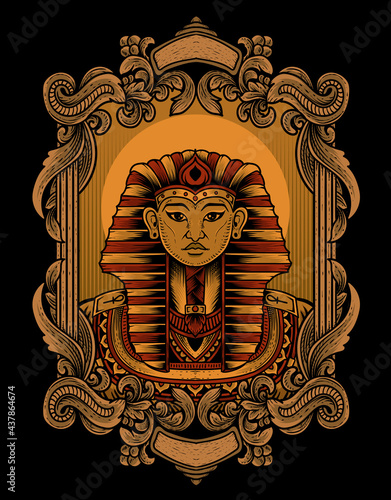 Illustration king egypt on vintage ornament frame
