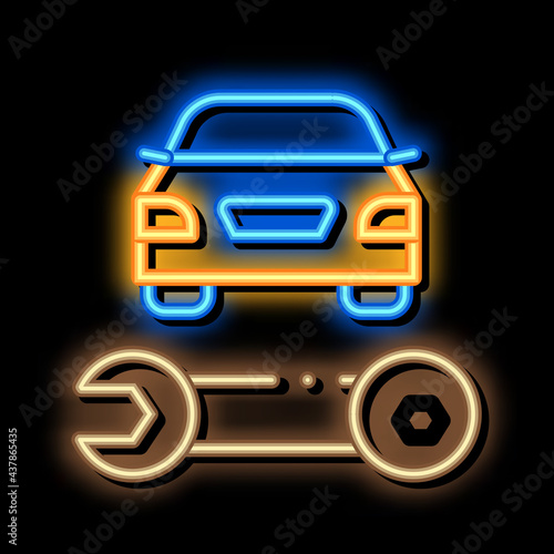 Car Repair Wrench neon light sign vector. Glowing bright icon Car Repair Wrench sign. transparent symbol illustration