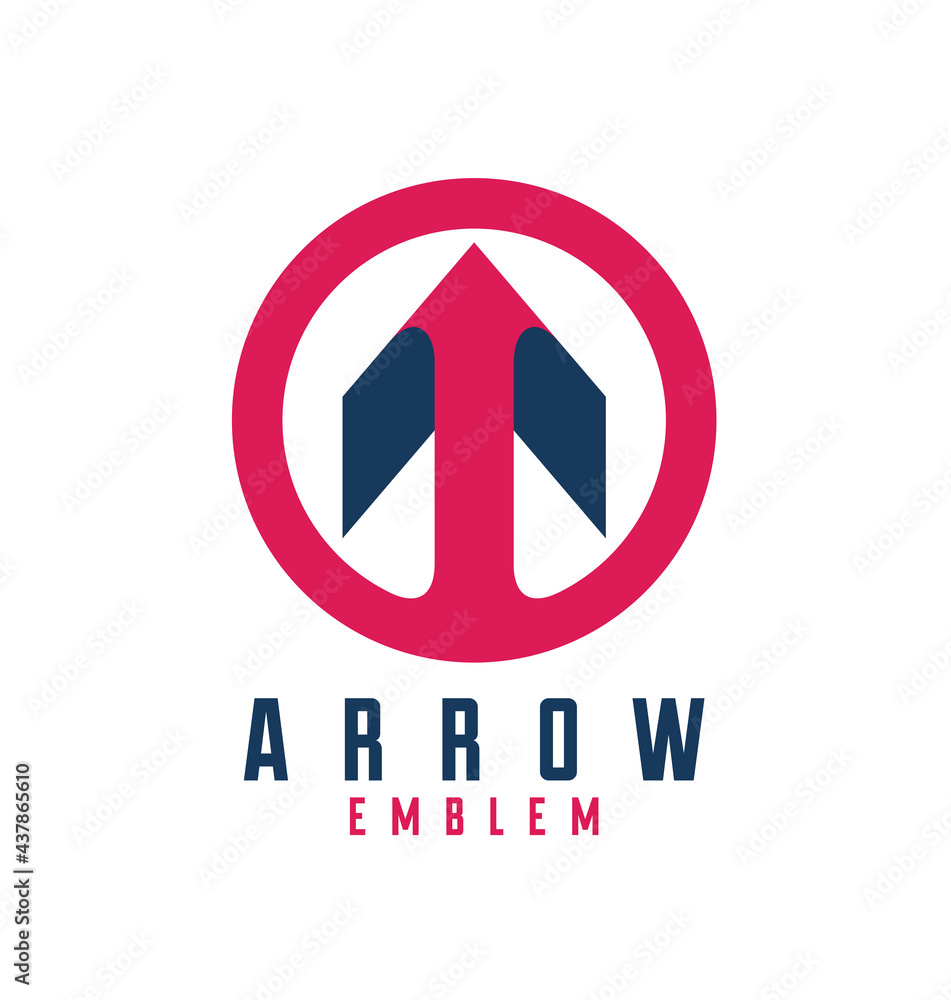 Fototapeta premium Arrow in circle vector logo, 3d technology and progress concept, development and business theme, success icon.