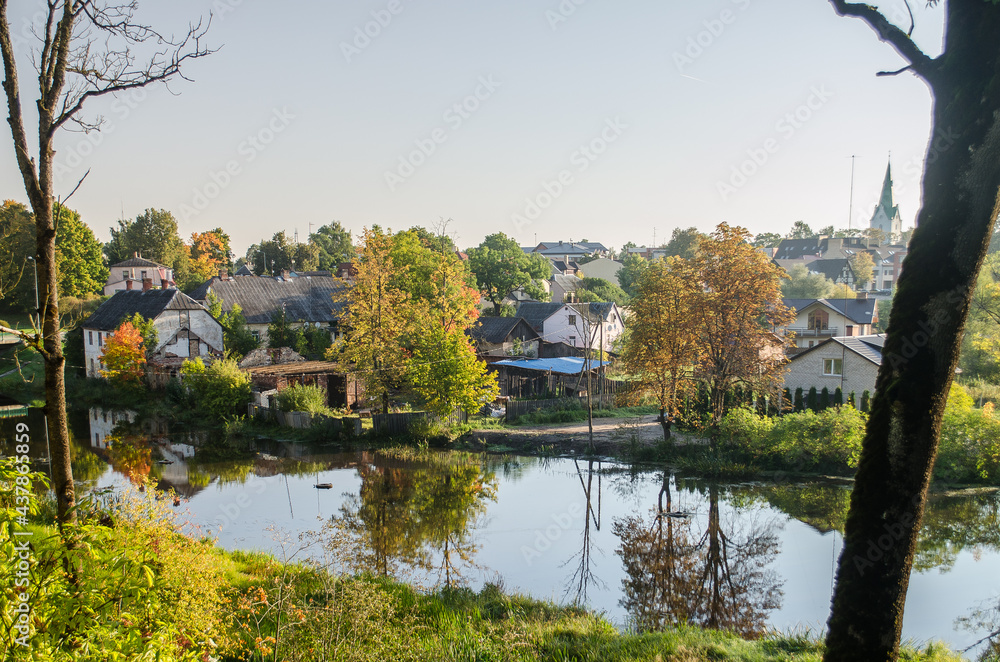 Fototapeta premium Dobele town and Berze river, Latvia.