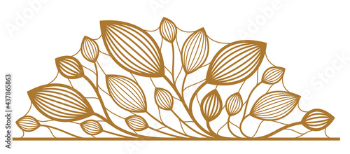 Floral vector design with leaves and branches isolated over white, classical elegant fashion style banner or text divider for design, luxury vintage linear emblem or frame element.