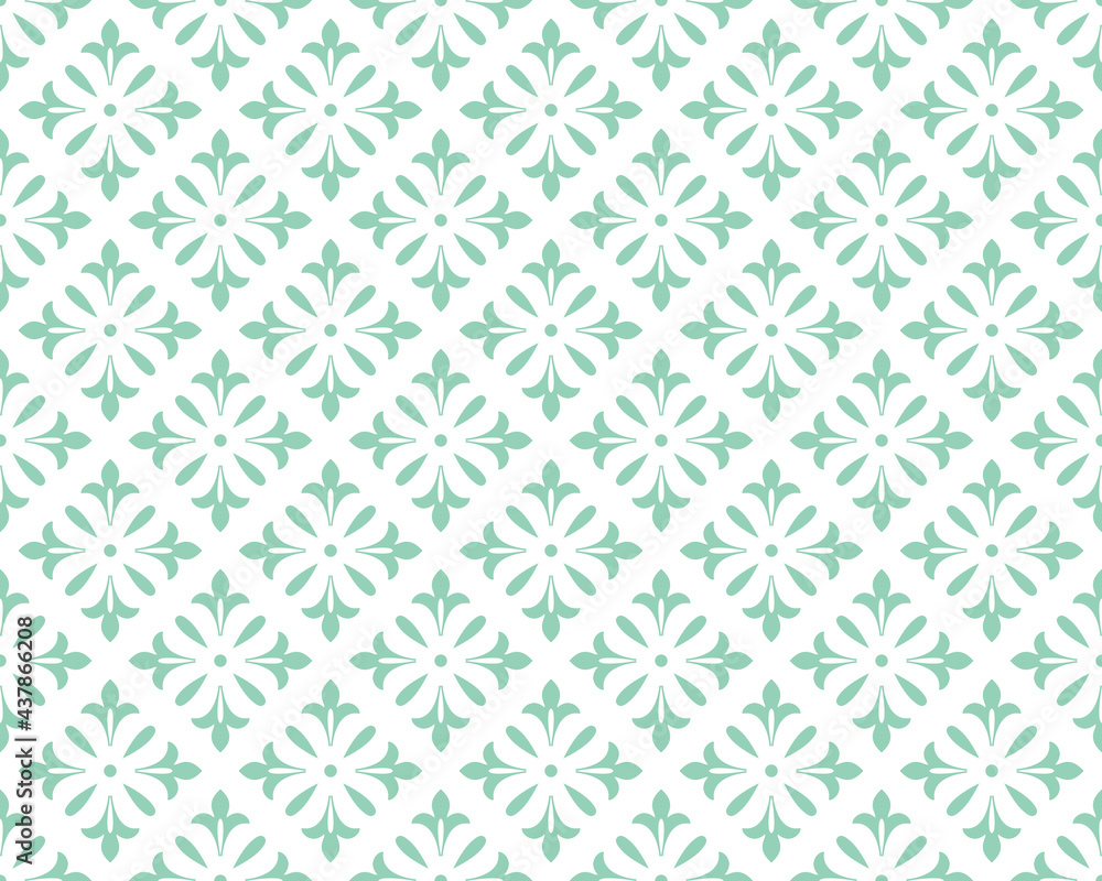 Flower geometric pattern. Seamless vector background. White and green ornament