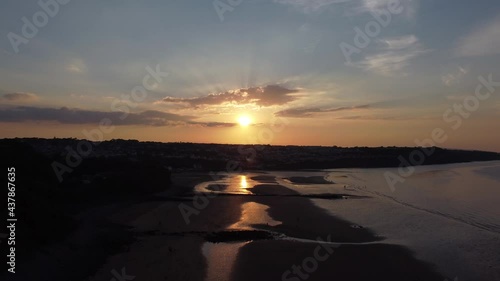 Wallpaper Mural Golden heavenly sunset rays aerial view reflected over romantic exotic beach coastline Torontodigital.ca