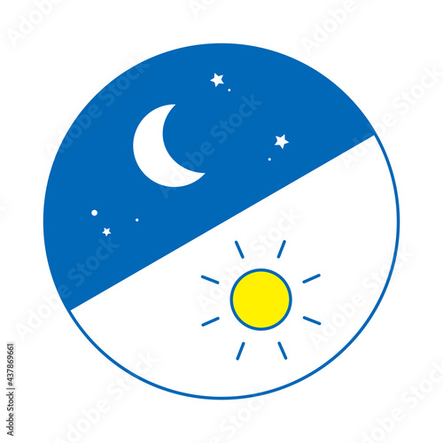 朝と夜イメージ 丸型アイコン。左上から夜、朝（線画、青）