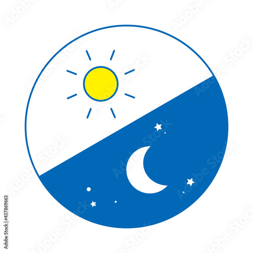 朝と夜イメージ 丸型アイコン。左上から朝、夜（線画、青）