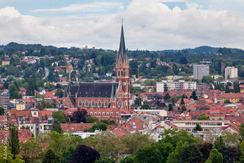 Aerial view of the Herz-Jesu-Kirche in Graz