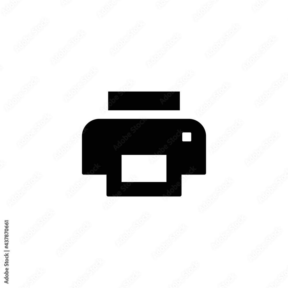 Simple printer icon in solid black. Printing concept on white, background. Flat isolated symbol, sign used for: illustration, outline, logo, mobile, app, design, web, dev, ui, ux, gui. Vector EPS 10 Simple printer icon in solid black. Printing concept on white, background. Flat isolated symbol, sign used for: illustration, outline, logo, mobile, app, design, web, dev, ui, ux, gui. Vector EPS 10