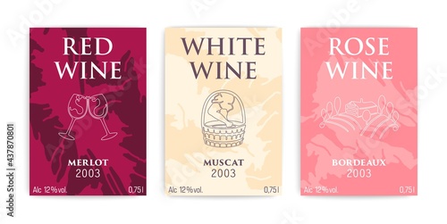 Wine label design. Minimalistic composition of liquid splash spots. Contemporary outline art. Vector cards