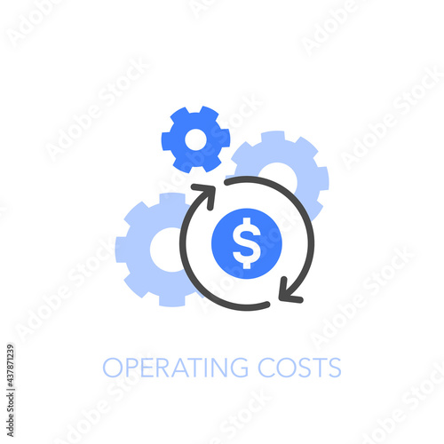 Operating costs symbol with a few cogwheels, process arrows and dollar symbol. Easy to use for your website or presentation.