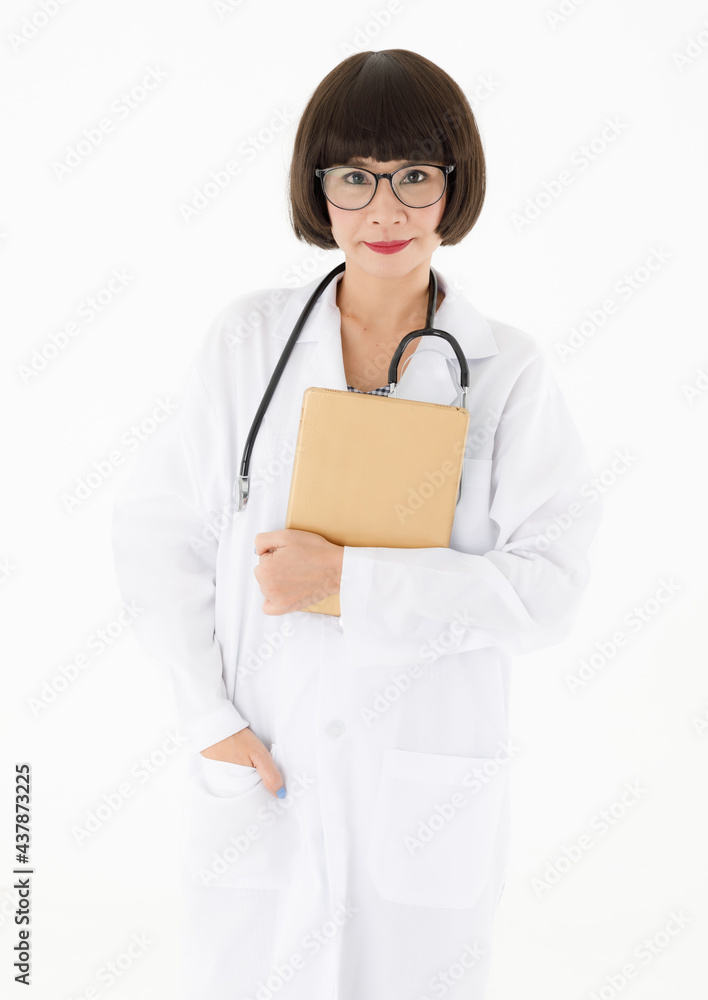 Smiling female doctor with tablet looking at camera Smiling female doctor with tablet looking at camera