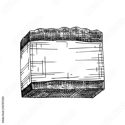 Hand-sketched aromatic soap illustration. Vector drawing of hand drawn soap bar. For a beauty salon identity, bathroom or spa. Vintage cosmetics and perfumery design elements