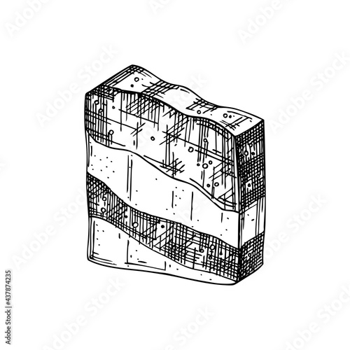 Hand-sketched aromatic soap illustration. Vector drawing of hand drawn soap bar. For a beauty salon identity, bathroom or spa. Vintage cosmetics and perfumery design elements