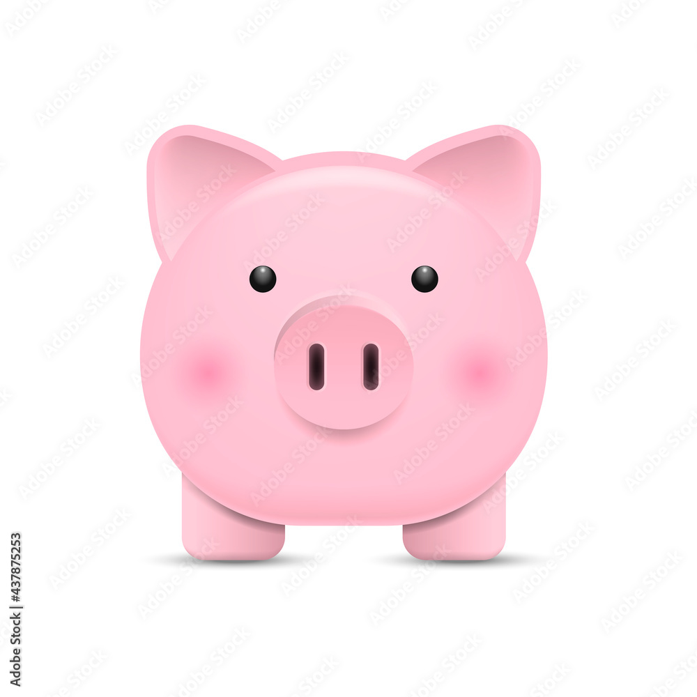 Front view. Pink piggy bank isolated on white background. Vector illustration. Front view. Pink piggy bank isolated on white background. Vector illustration.