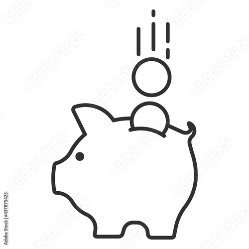 Piggy bank with coin. Money saving, economy, investment, banking or business services concept. Vector illustration.