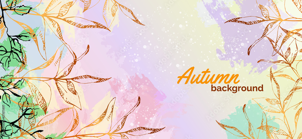 Obraz premium Autumn gentle background with outline leaves. Can be used for poster, banner, flyer, invitation, website or greeting card. Vector illustration