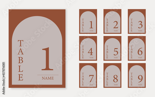 Arched boho wedding table number template. Terracotta and burnt orange numbers.