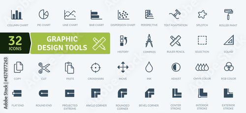 Graphic Design Tools Icons Pack. Thin line icons set. Flat icon collection set. Simple vector icons