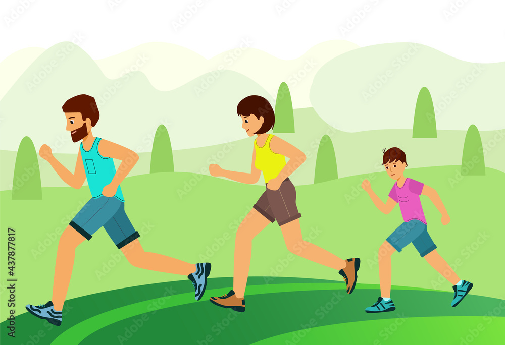 Family Jogging in the Park. Concept happy family child-rearing. Family Jogging in the Park. Concept happy family child-rearing.