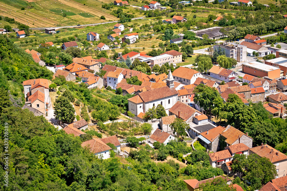 Aerial view of Vrlika, town in Dalmatian Zagora